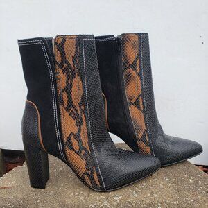 Cobra Black Brown Leather Snake Embossed Heel Zip Boots Made in Brazil 6